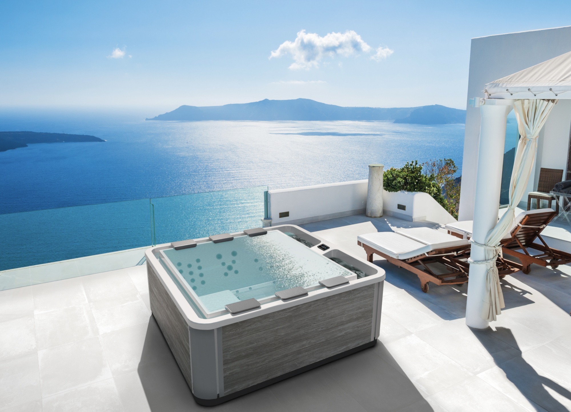 Minipiscina da esterno a sfioro A700 RELAX TURBO con 41 getti, 2 pompe, riscaldata, bluetooth, cromoterapia - KINEDO